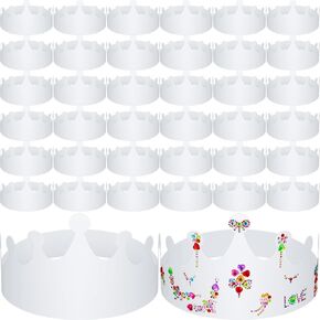 Crtiin 200 Pcs White Paper Crowns Birthday Crowns Bulk DIY Birthday Party Hats for Kids Baby Shower Party Decorations Supplies Princess Activities