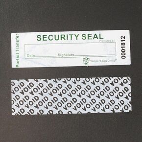 100pcs Partial Transfer Tamper Proof Security Warranty Void Stickers/Labels/Seals with Holographic Laser Print (White, 1 x 3.35 Inches, Serial Numbers)