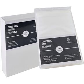 Comic Book Bags & Boards for Silver Age, Current/Modern (100-Count) Premium Resealable Poly Bag Sleeves