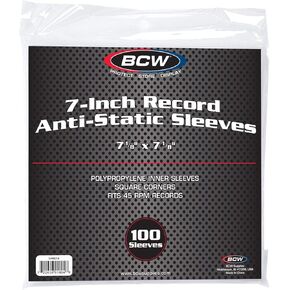 BCW Anti-Static Polypropylene 7-inch Record Inner Sleeve - 100 Count | Acid-Free Protection for Vinyl Scratch, Scuff & Dust Prevention for Vintage Records