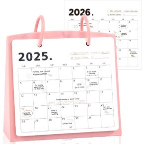 تقويم مكتب جمالي 2025-2026، تقويم فليب واقف للنساء، ديكور سطح المكتب لمكتب النساء، طاولة بجانب السرير، نمط نقاء ومحبب، وردي