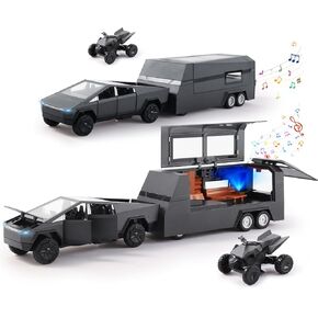 نموذج سيارة معدني بمقياس 1/32 للأطفال، طقم نموذج RV لمقطورة بيك أب من خليط معدني، شاحنة لعبة مع صوت وضوء، مجموعات مركبات الطرق الوعرة لعيد ميلاد الصبي والفتاة الصغيرة