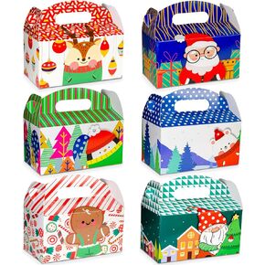 easykart labels 24 Christmas Treat Boxes, Xmas Cardboard Present Candy Cookie Boxes with Handles, Holiday Party Favor Supplies,6 Colourful Designs in Saudi Arabia