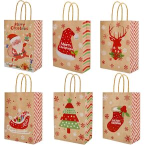 U-PTY 24PCS Christmas Paper Gift Bags with Handles for Holiday Treats and Party Supplies