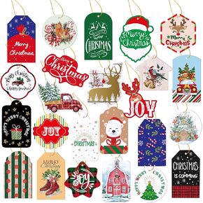 72Pcs Christmas Gift Tags with String, Gift Tags for Christmas Presents, Christmas Tags for Gifts DIY Christmas Holiday Gift Wrapping and Candy Bag Packaging，24 Styles
