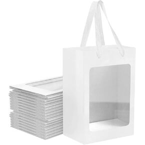 12 Pcs Brown Paper Gift Bags with Transparent Window, 9.84"x7.0"x5.12" Kraft Shopping Bags with Handles for Present, Festivals Party