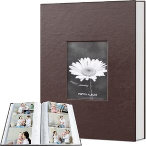 Popotop Photo Album 4x6 200 Photos with Writing Space, Leather Cover Album with Display Picture Window, Photo Book for Wedding Family Baby Gift