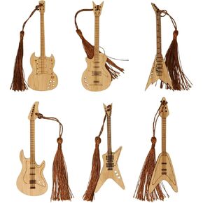 yueton 6PCS Creative Vintage Style Bookmarks Guitar Bass Musical Instruments Bamboo Bookmark with Beautiful Tassels for Office, School, Home, Library and Bookstore Use - with a Gift Box