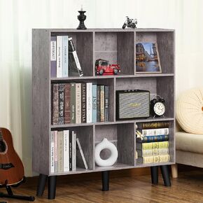 LEYAOYAO Wooden 7 Cube Book Shelf, Natural 3 Tier Bookshelf with Legs, Modern Open Storage Organizer,Boho Bookcase,Display Cabinet Shelf Free Standing Bookshelves for Bedroom,Living Room,Office