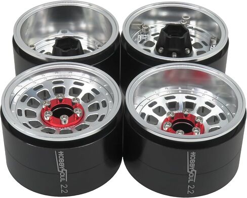 عجلات HOBBYSOUL 2.2 Beadlock إزاحة قابلة للتعديل 2.2 حواف عريضة 40 مم فضي أسود اللون لـ RC 1/10 Crawler Gen8 Everest gen 7 Pro / SCX10 Capra / TRX4 AMG 6x6، (4 عبوات) in Kuwait