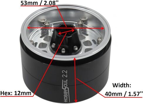 عجلات HOBBYSOUL 2.2 Beadlock إزاحة قابلة للتعديل 2.2 حواف عريضة 40 مم فضي أسود اللون لـ RC 1/10 Crawler Gen8 Everest gen 7 Pro / SCX10 Capra / TRX4 AMG 6x6، (4 عبوات) in Kuwait