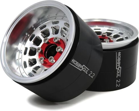 عجلات HOBBYSOUL 2.2 Beadlock إزاحة قابلة للتعديل 2.2 حواف عريضة 40 مم فضي أسود اللون لـ RC 1/10 Crawler Gen8 Everest gen 7 Pro / SCX10 Capra / TRX4 AMG 6x6، (4 عبوات) in Kuwait