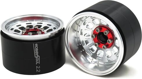 عجلات HOBBYSOUL 2.2 Beadlock إزاحة قابلة للتعديل 2.2 حواف عريضة 40 مم فضي أسود اللون لـ RC 1/10 Crawler Gen8 Everest gen 7 Pro / SCX10 Capra / TRX4 AMG 6x6، (4 عبوات) in Kuwait