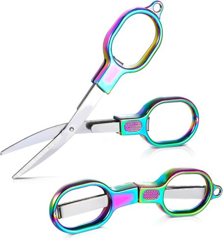 مقص قابل للطي قطعتين من الفولاذ المقاوم للصدأ، مقص صغير صغير آمن، سلسلة مفاتيح محمولة، مقص سفر، مقص جيب قابل للسحب للسفر، المنزل، المكتب، الخياطة، الممرضة (ملون) in Kuwait