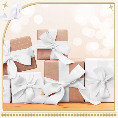 شريط أبيض 1 1/2 بوصة شريط من الساتان مزدوج الوجه لتغليف الهدايا باقة زهور ديكور حفلات الزفاف in Kuwait