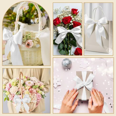 شريط أبيض 1 1/2 بوصة شريط من الساتان مزدوج الوجه لتغليف الهدايا باقة زهور ديكور حفلات الزفاف in Kuwait