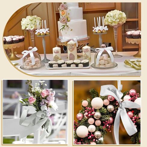 شريط أبيض 1 1/2 بوصة شريط من الساتان مزدوج الوجه لتغليف الهدايا باقة زهور ديكور حفلات الزفاف in Kuwait