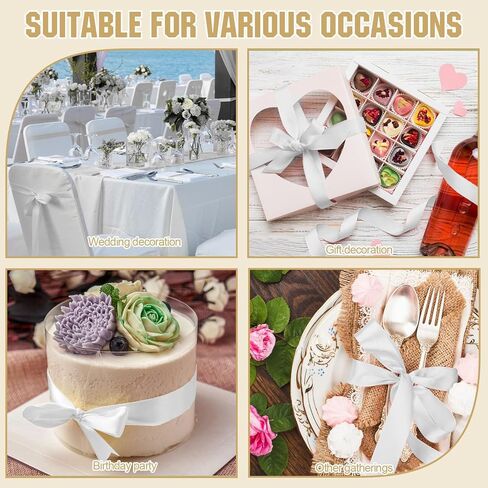 شريط أبيض 1 1/2 بوصة شريط من الساتان مزدوج الوجه لتغليف الهدايا باقة زهور ديكور حفلات الزفاف in Kuwait