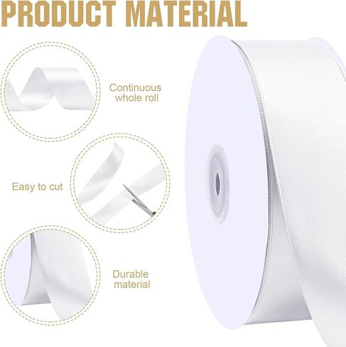شريط أبيض 1 1/2 بوصة شريط من الساتان مزدوج الوجه لتغليف الهدايا باقة زهور ديكور حفلات الزفاف in Kuwait