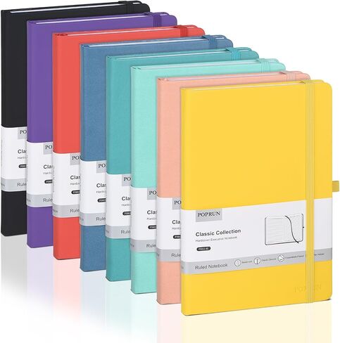 POPRUN A5 Lined Journal Notebooks, 8 Pack PU Leather Hardcover Notebook for Writing, Business Work,Travel,School,College, 5.5 x 8.3 inch, 240 Pages Classic College Ruled Journals Notepad, Multicolored in Kuwait