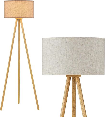 BTP Wood Tripod Floor Lamp for Living Room, 3 Color Temparature Bulb Included, Mid Century Modern Wooden Floor lamp with Linen Shade for Bedroom, Office, ETL Listed Walnut Wood Color in Kuwait
