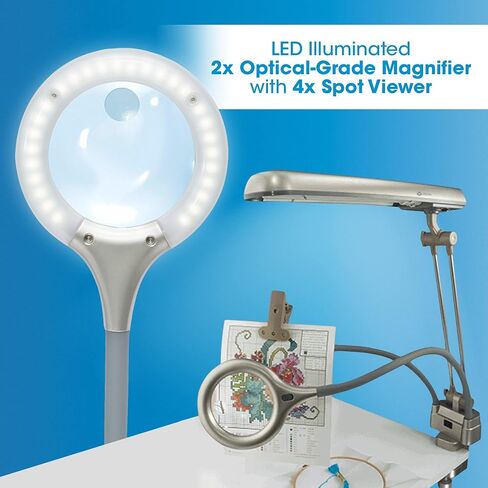 OttLite Ultimate 3-in-1 Craft Lamp, (Floor, Table and Clamp-On Lamp) 24w Energy Efficient Light Bulb for Bright Natural Daylight - Built-in Outlet, Adjustable Neck, 2X Magnifier & Versatile Height in Saudi Arabia
