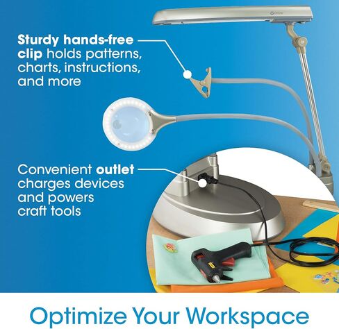 OttLite Ultimate 3-in-1 Craft Lamp, (Floor, Table and Clamp-On Lamp) 24w Energy Efficient Light Bulb for Bright Natural Daylight - Built-in Outlet, Adjustable Neck, 2X Magnifier & Versatile Height in Saudi Arabia