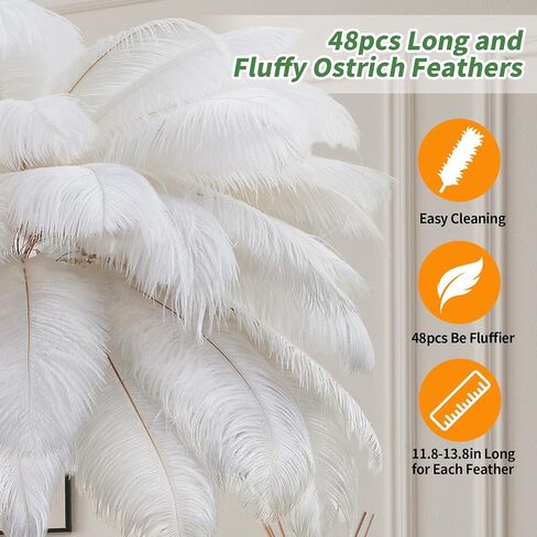 Feather Lamp, Natural Ostrich Feather Floor Lamp for Living Room, 63in Height, 3 Color Temperatures Bright LED Bulbs, Modern Funky Tall Lamp Standing Light for Bedroom (White) in Saudi Arabia