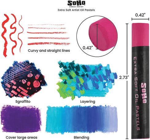 SoHo Urban Artist Oil Pastels Set of 72 - Extra Soft, Blendable, Highly Pigmented and Vibrant, Ideal for Artists, Professionals, Students - Suitable for Drawing, Sketching, Layering, and Scraping in Kuwait