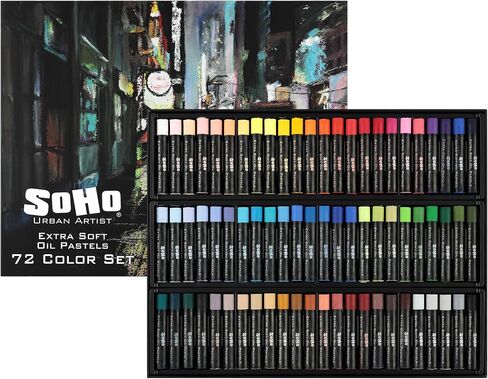SoHo Urban Artist Oil Pastels Set of 72 - Extra Soft, Blendable, Highly Pigmented and Vibrant, Ideal for Artists, Professionals, Students - Suitable for Drawing, Sketching, Layering, and Scraping in Kuwait