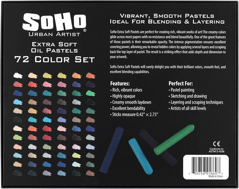 SoHo Urban Artist Oil Pastels Set of 72 - Extra Soft, Blendable, Highly Pigmented and Vibrant, Ideal for Artists, Professionals, Students - Suitable for Drawing, Sketching, Layering, and Scraping in Kuwait