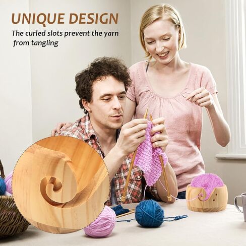 MJFUNTXY Wooden Yarn Bowl,Crochet Bowl Knitting Yarn Bowls with Holes, Yarn Storage Bowl Handmade Craft Round Yarn Bowls for Crocheting,Wooden Yarn Ball Holder for Crocheting Knitting DIY Crafts Tools in Saudi Arabia