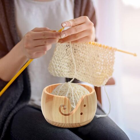 MJFUNTXY Wooden Yarn Bowl,Crochet Bowl Knitting Yarn Bowls with Holes, Yarn Storage Bowl Handmade Craft Round Yarn Bowls for Crocheting,Wooden Yarn Ball Holder for Crocheting Knitting DIY Crafts Tools in Saudi Arabia