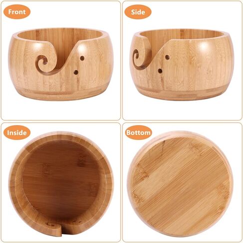 MJFUNTXY Wooden Yarn Bowl,Crochet Bowl Knitting Yarn Bowls with Holes, Yarn Storage Bowl Handmade Craft Round Yarn Bowls for Crocheting,Wooden Yarn Ball Holder for Crocheting Knitting DIY Crafts Tools in Saudi Arabia