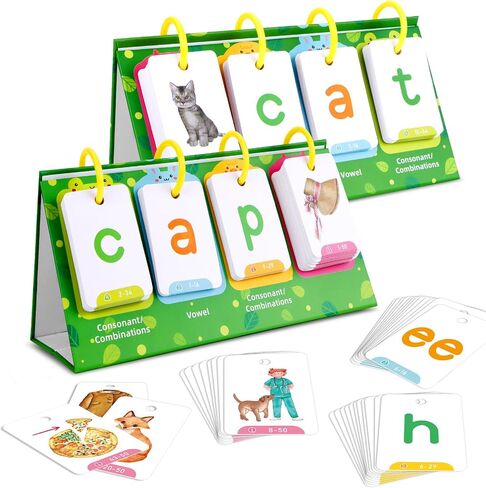 SICOHOME CVC ＆ CVCC Word Builder CVC Flip Chart 129pcs Cards Sight Words ＆ Phonics Flash Cards for Kindergarten Classroom Learning Activity Special Education Speech Therapy School Supplies in Saudi Arabia