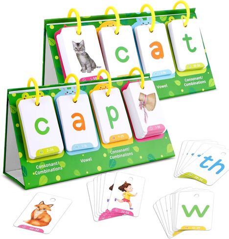 SICOHOME CVC ＆ CVCC Word Builder CVC Flip Chart 129pcs Cards Sight Words ＆ Phonics Flash Cards for Kindergarten Classroom Learning Activity Special Education Speech Therapy School Supplies in Saudi Arabia