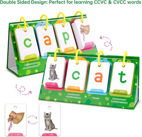 SICOHOME CVC ＆ CVCC Word Builder CVC Flip Chart 129pcs Cards Sight Words ＆ Phonics Flash Cards for Kindergarten Classroom Learning Activity Special Education Speech Therapy School Supplies in Saudi Arabia