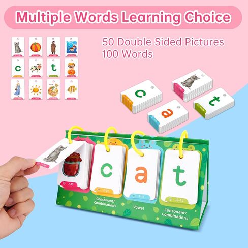 SICOHOME CVC ＆ CVCC Word Builder CVC Flip Chart 129pcs Cards Sight Words ＆ Phonics Flash Cards for Kindergarten Classroom Learning Activity Special Education Speech Therapy School Supplies in Saudi Arabia