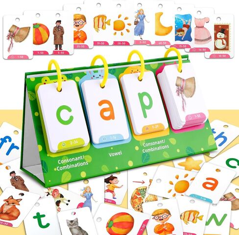 SICOHOME CVC ＆ CVCC Word Builder CVC Flip Chart 129pcs Cards Sight Words ＆ Phonics Flash Cards for Kindergarten Classroom Learning Activity Special Education Speech Therapy School Supplies in Saudi Arabia