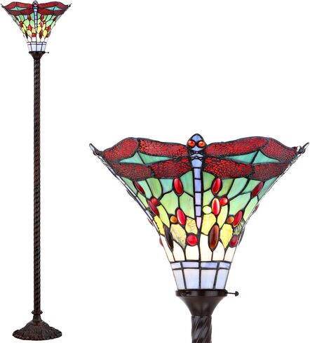 JONATHAN Y JYL8002B Dragonfly Tiffany-Style 71" مصباح أرضي Torchiere، تيفاني، تقليدي، طراز فن الآرت نوفو، أنيق، مكتب، غرفة المعيشة، غرفة عائلية، غرفة طعام، غرفة نوم، بهو، برونزي/أخضر in Saudi Arabia