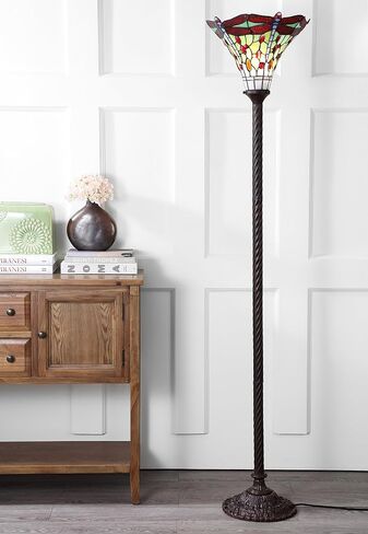 JONATHAN Y JYL8002B Dragonfly Tiffany-Style 71" مصباح أرضي Torchiere، تيفاني، تقليدي، طراز فن الآرت نوفو، أنيق، مكتب، غرفة المعيشة، غرفة عائلية، غرفة طعام، غرفة نوم، بهو، برونزي/أخضر in Saudi Arabia
