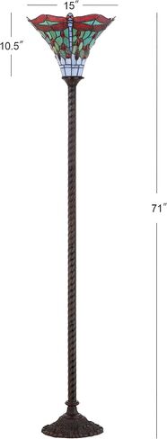 JONATHAN Y JYL8002B Dragonfly Tiffany-Style 71" مصباح أرضي Torchiere، تيفاني، تقليدي، طراز فن الآرت نوفو، أنيق، مكتب، غرفة المعيشة، غرفة عائلية، غرفة طعام، غرفة نوم، بهو، برونزي/أخضر in Saudi Arabia