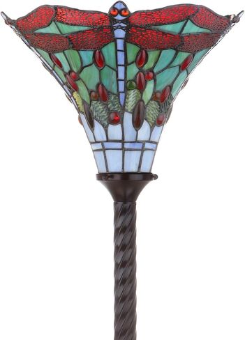 JONATHAN Y JYL8002B Dragonfly Tiffany-Style 71" مصباح أرضي Torchiere، تيفاني، تقليدي، طراز فن الآرت نوفو، أنيق، مكتب، غرفة المعيشة، غرفة عائلية، غرفة طعام، غرفة نوم، بهو، برونزي/أخضر in Saudi Arabia