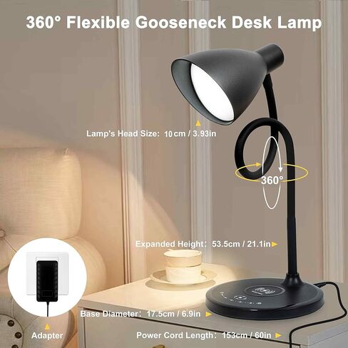 Desk Lamp with Wireless Charger, 12W 1000LM Touch Dimmable Reading Lamp with USB Charging Port, 5 Colors 6 Brightness Eye Care Bedside Table Lamp Gooseneck Desk Light for Home Office in Saudi Arabia