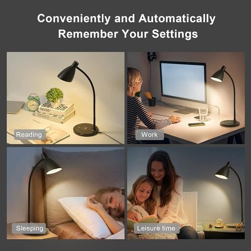 Desk Lamp with Wireless Charger, 12W 1000LM Touch Dimmable Reading Lamp with USB Charging Port, 5 Colors 6 Brightness Eye Care Bedside Table Lamp Gooseneck Desk Light for Home Office in Saudi Arabia