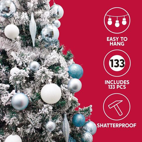Joiedomi 133 Pcs Christmas Ornaments, Assorted Shatterproof Christmas Ornaments for Holidays, Indoor/Outdoor Party Decoration, Tree Ornaments, and Events (Red&White) in Saudi Arabia