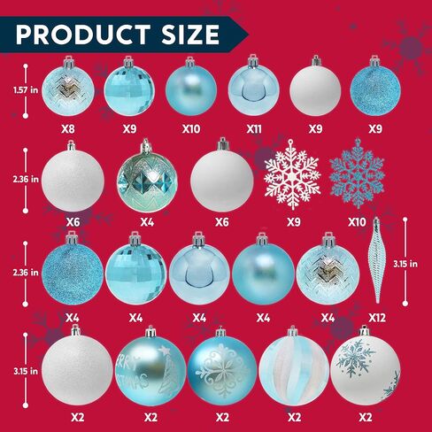 Joiedomi 133 Pcs Christmas Ornaments, Assorted Shatterproof Christmas Ornaments for Holidays, Indoor/Outdoor Party Decoration, Tree Ornaments, and Events (Red&White) in Saudi Arabia