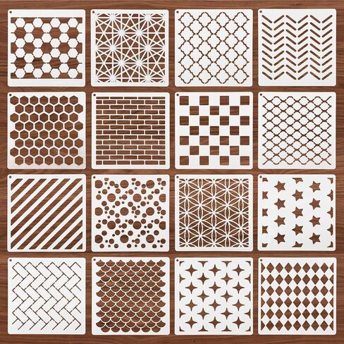 Molain 16Pcs Geometric Stencils for Crafts Reusable, Face Painting Stencils Texture Stencils for Painting DIY Art Painting Stencils for Painting on Wall Scrapbook Furniture Floor Crafts Decor(Style B) in Saudi Arabia