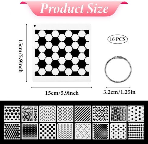 Molain 16Pcs Geometric Stencils for Crafts Reusable, Face Painting Stencils Texture Stencils for Painting DIY Art Painting Stencils for Painting on Wall Scrapbook Furniture Floor Crafts Decor(Style B) in Saudi Arabia