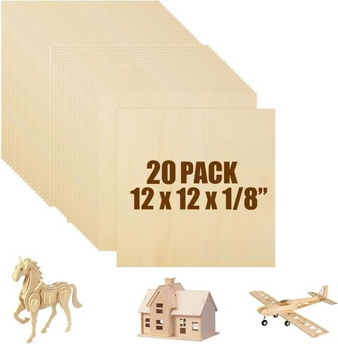 Basswood Sheets 12x12 Inch Unfinished Square Wood Pieces for Crafting 3mm Plywood Board 1/8" Thin Wooden Sheets Wood Slices Natural Wood Planks for Craft DIY Arts Project Painting Pyrography (20) in Saudi Arabia